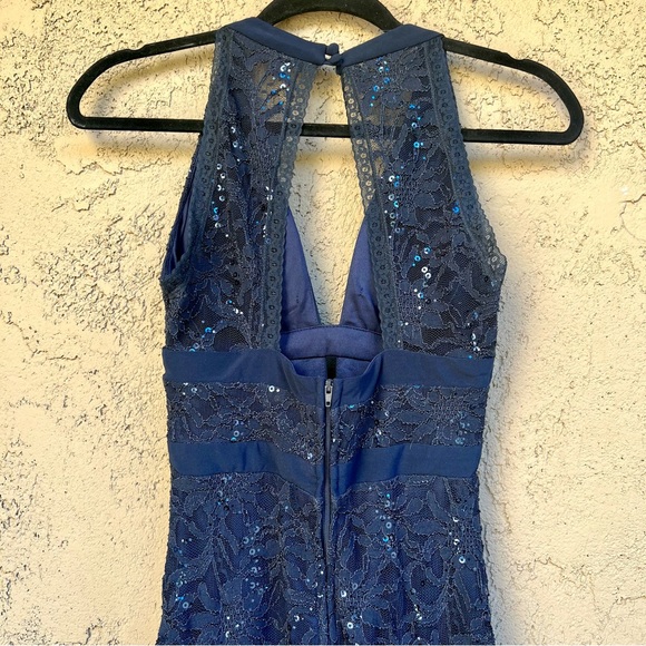 B. Darlin Formal Prom Navy Blue Maxi Dress Gown Lace Sequin Open Back Size 3/4 - Picture 9 of 9